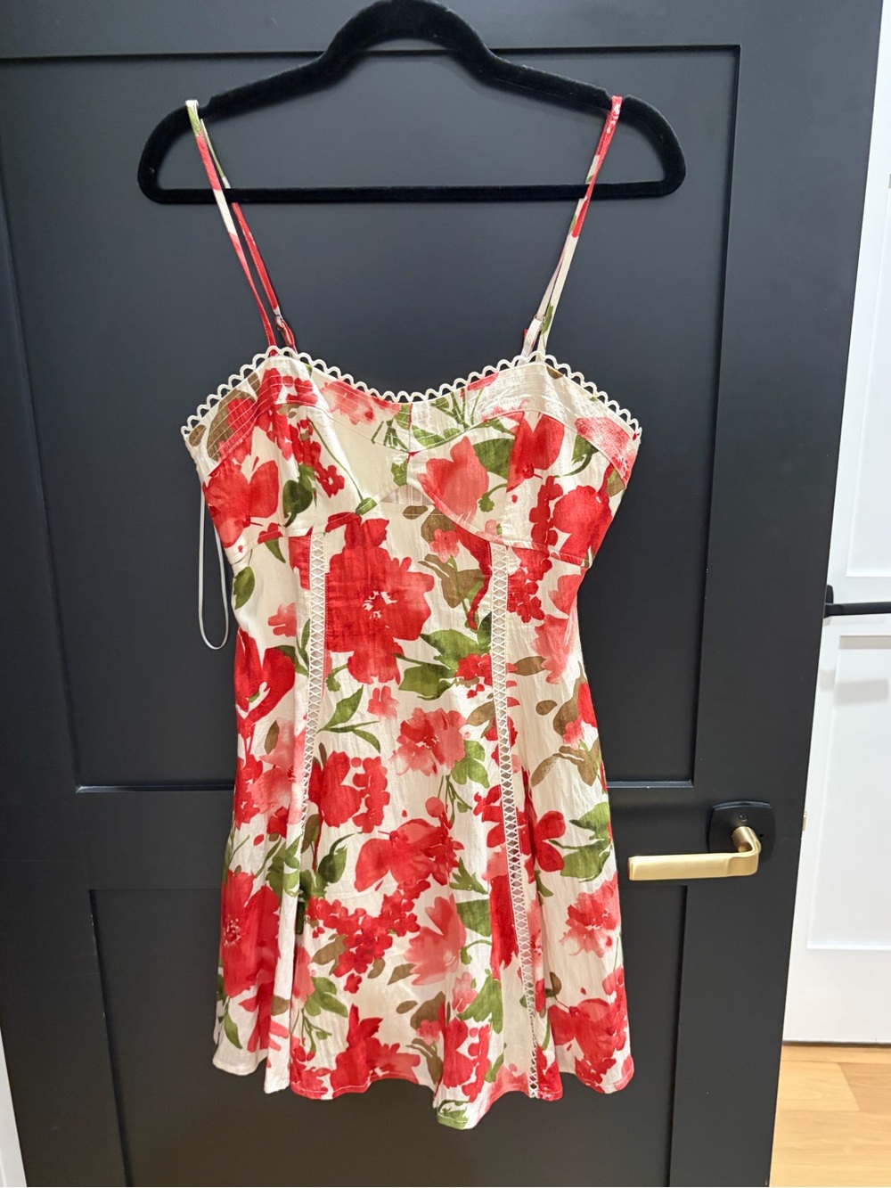 Red Floral Spaghetti-Strap Mini Dress